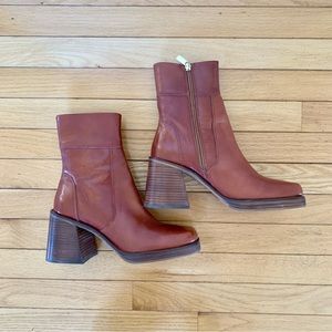 ASOS DESIGN Region Leather mid-heel boots in tan size 9